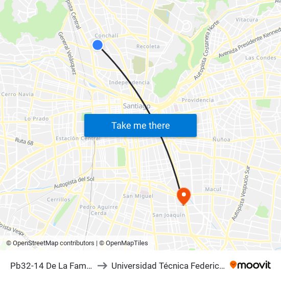 Pb32-14 De La Fama / Esq. B. De Juras Reales to Universidad Técnica Federico Santa María, Campus San Joaquín map