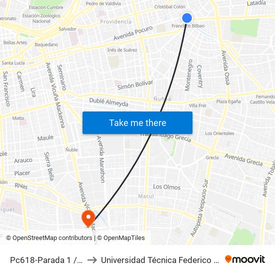 Pc618-Parada 1 / (M) Francisco Bilbao to Universidad Técnica Federico Santa María, Campus San Joaquín map
