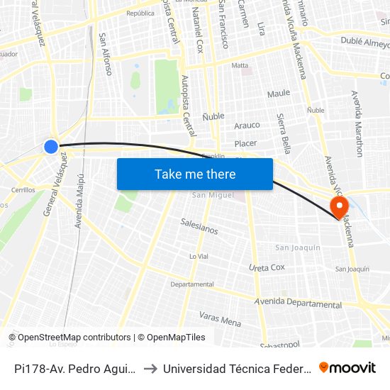 Pi178-Av. Pedro Aguirre Cerda / Esq. Manuel Chacón to Universidad Técnica Federico Santa María, Campus San Joaquín map