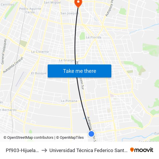 Pf903-Hijuelas / Esq. Hidra to Universidad Técnica Federico Santa María, Campus San Joaquín map