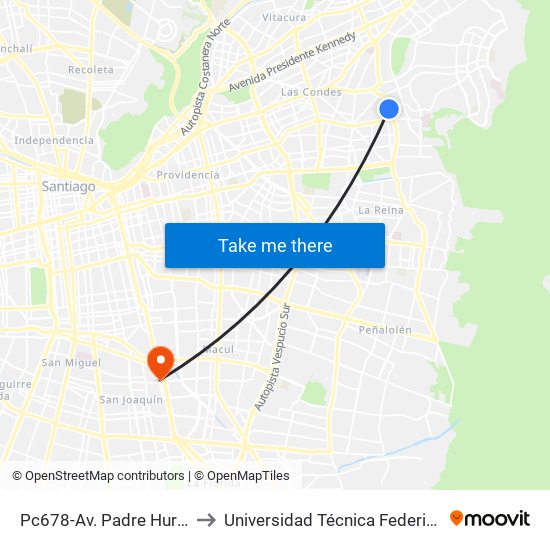 Pc678-Av. Padre Hurtado-Sur / Esq. Río Guadiana to Universidad Técnica Federico Santa María, Campus San Joaquín map