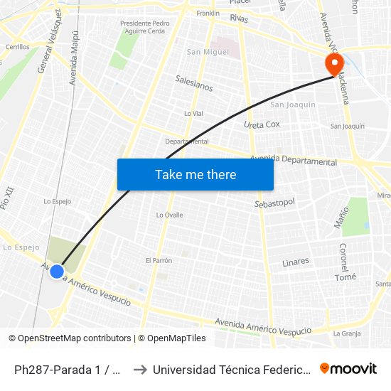 Ph287-Parada 1 / Cementerio Metropolitano to Universidad Técnica Federico Santa María, Campus San Joaquín map
