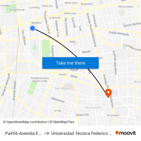 Pa456-Avenida España / Esq. Grajales to Universidad Técnica Federico Santa María, Campus San Joaquín map