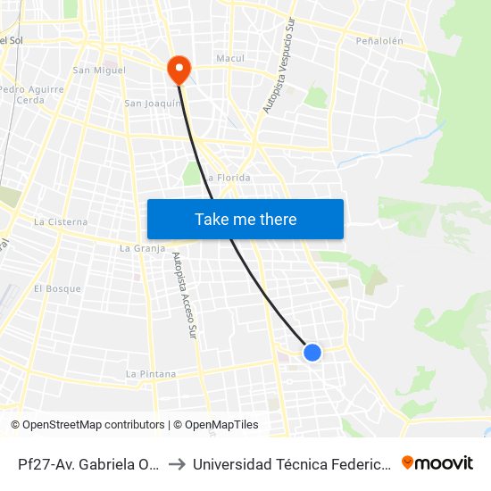 Pf27-Av. Gabriela Oriente / Esq. Los Azahares to Universidad Técnica Federico Santa María, Campus San Joaquín map