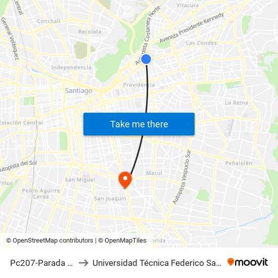 Pc207-Parada 2 / (M) Tobalaba to Universidad Técnica Federico Santa María, Campus San Joaquín map