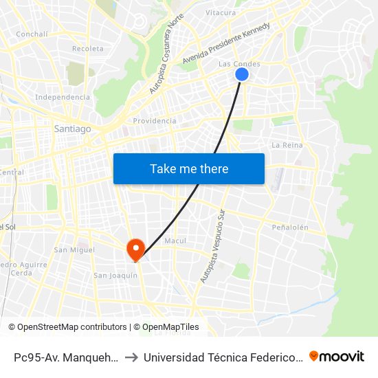 Pc95-Av. Manquehue Sur / Esq. El Director to Universidad Técnica Federico Santa María, Campus San Joaquín map