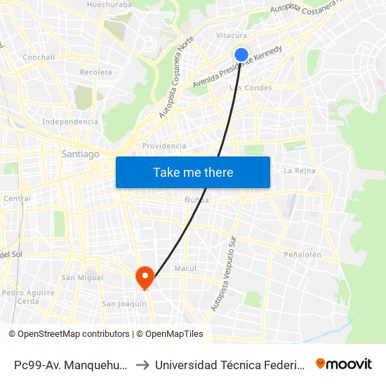 Pc99-Av. Manquehue Norte / Esq. Las Hualtatas to Universidad Técnica Federico Santa María, Campus San Joaquín map