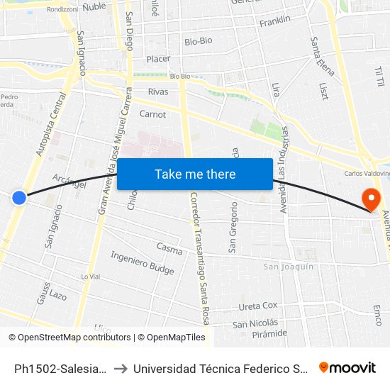 Ph1502-Salesianos / Esq. Romeo to Universidad Técnica Federico Santa María, Campus San Joaquín map