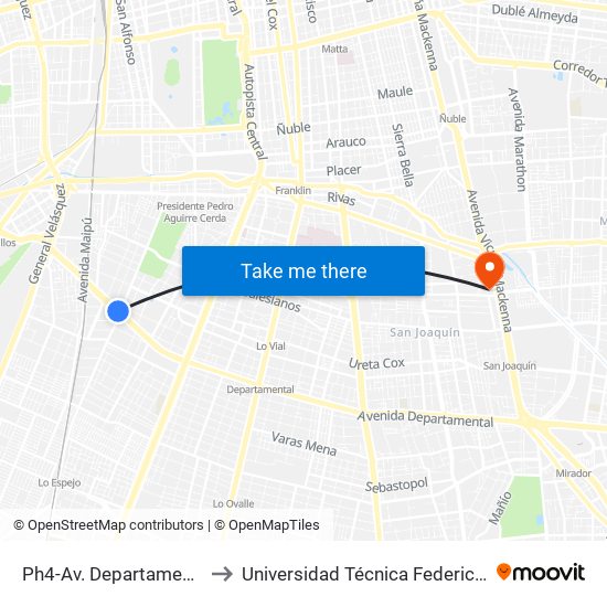 Ph4-Av. Departamental / Esq. Av. Clotario Blest to Universidad Técnica Federico Santa María, Campus San Joaquín map