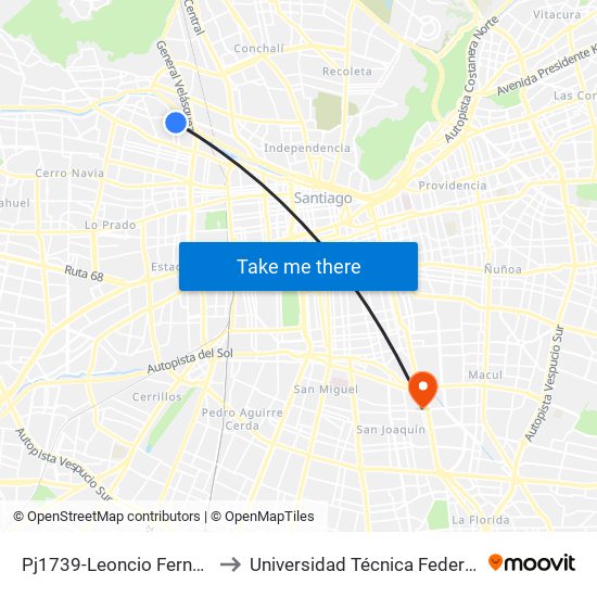 Pj1739-Leoncio Fernández / Esq. Embajador Gómez to Universidad Técnica Federico Santa María, Campus San Joaquín map