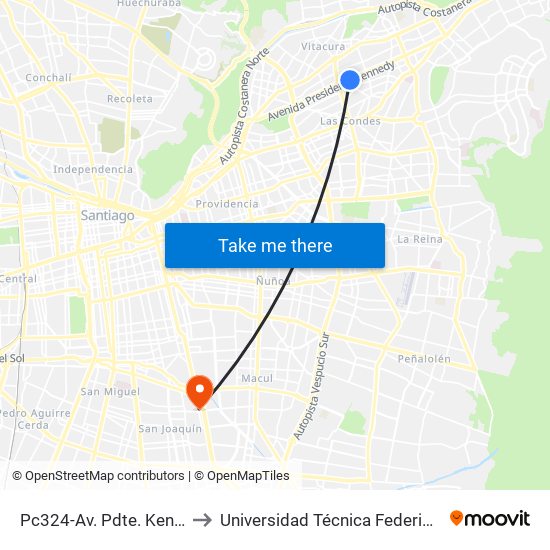 Pc324-Av. Pdte. Kennedy / Esq. Brasilia-Oriente to Universidad Técnica Federico Santa María, Campus San Joaquín map