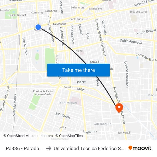 Pa336 - Parada 3 / (M) República to Universidad Técnica Federico Santa María, Campus San Joaquín map