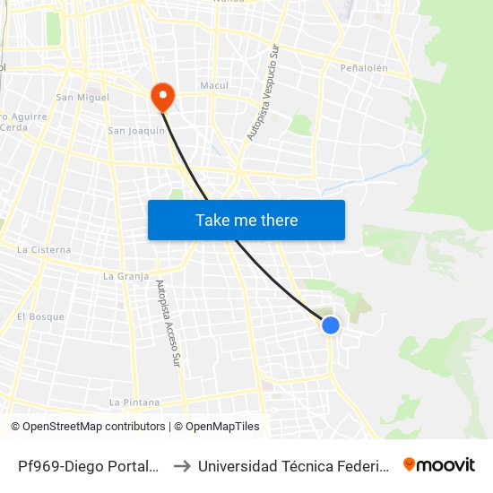 Pf969-Diego Portales / Esq. Avenida Las Torres to Universidad Técnica Federico Santa María, Campus San Joaquín map