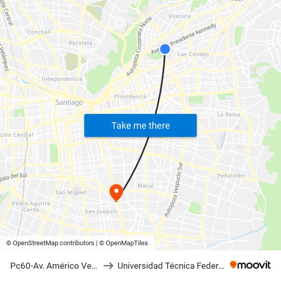 Pc60-Av. Américo Vespucio / Esq. Av. Pdte. Kennedy to Universidad Técnica Federico Santa María, Campus San Joaquín map