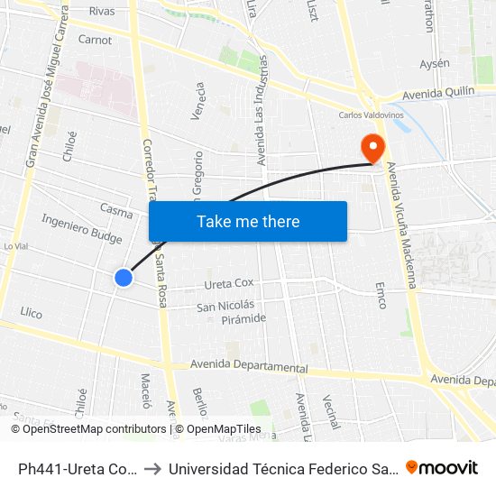 Ph441-Ureta Cox / Esq. Montreal to Universidad Técnica Federico Santa María, Campus San Joaquín map
