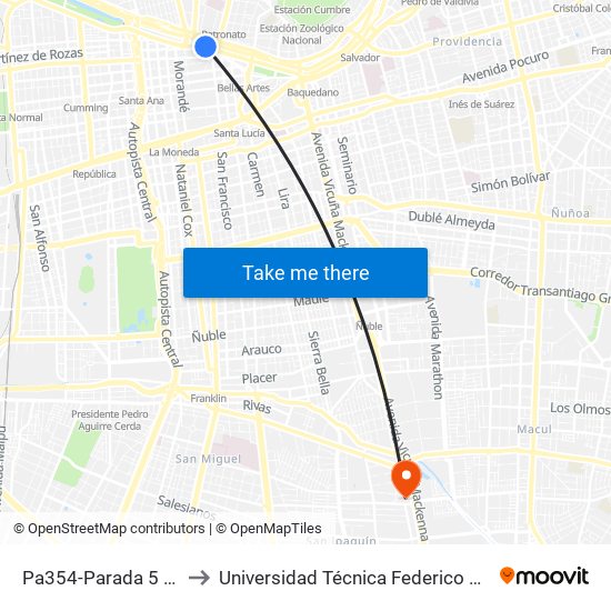 Pa354-Parada 5 / Estación Mapocho to Universidad Técnica Federico Santa María, Campus San Joaquín map