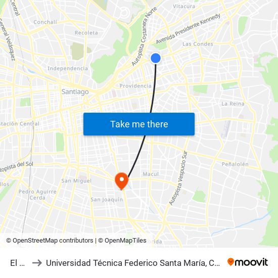 El Golf to Universidad Técnica Federico Santa María, Campus San Joaquín map