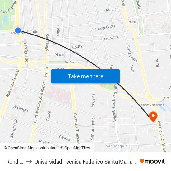 Rondizzoni to Universidad Técnica Federico Santa María, Campus San Joaquín map