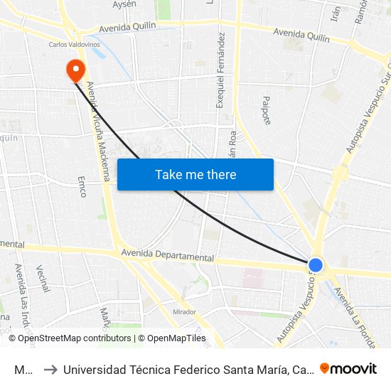 Macul to Universidad Técnica Federico Santa María, Campus San Joaquín map