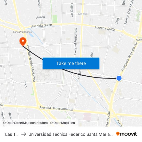 Las Torres to Universidad Técnica Federico Santa María, Campus San Joaquín map