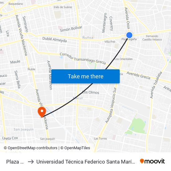 Plaza Egaña to Universidad Técnica Federico Santa María, Campus San Joaquín map