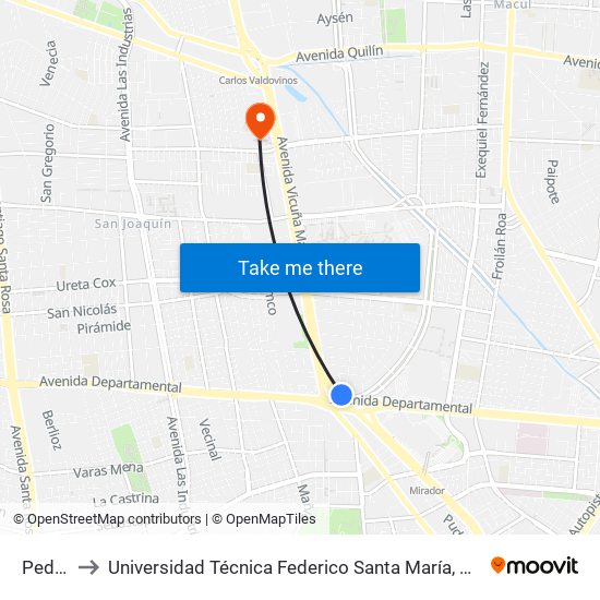 Pedrero to Universidad Técnica Federico Santa María, Campus San Joaquín map