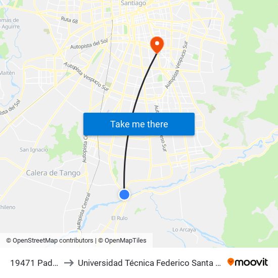 19471 Padre Hurtado to Universidad Técnica Federico Santa María, Campus San Joaquín map