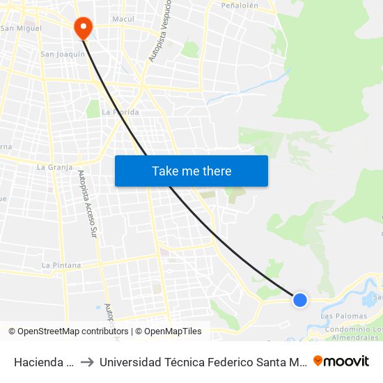 Hacienda El Peñon to Universidad Técnica Federico Santa María, Campus San Joaquín map