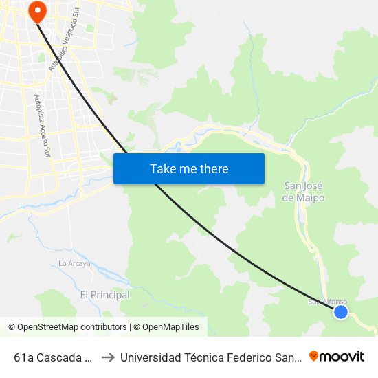 61a Cascada De Las Animas to Universidad Técnica Federico Santa María, Campus San Joaquín map