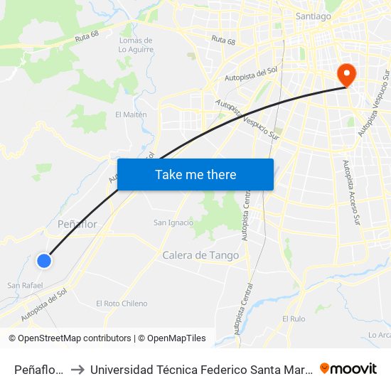 Peñaflor, 3600 to Universidad Técnica Federico Santa María, Campus San Joaquín map