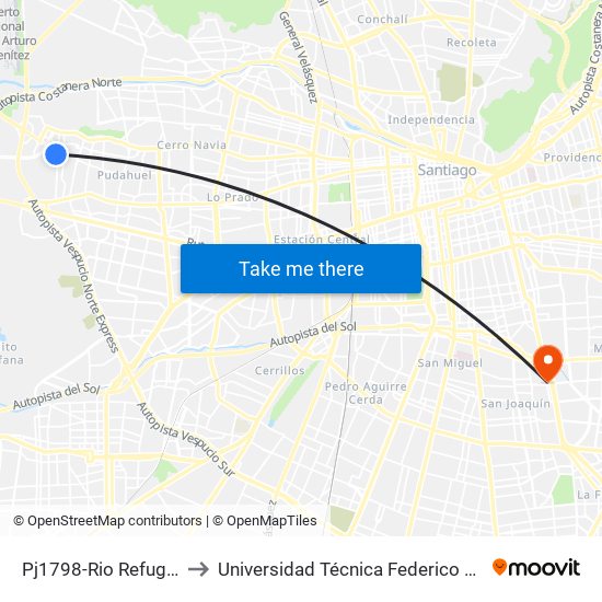 Pj1798-Rio Refugio / Esq. Salar Surire to Universidad Técnica Federico Santa María, Campus San Joaquín map