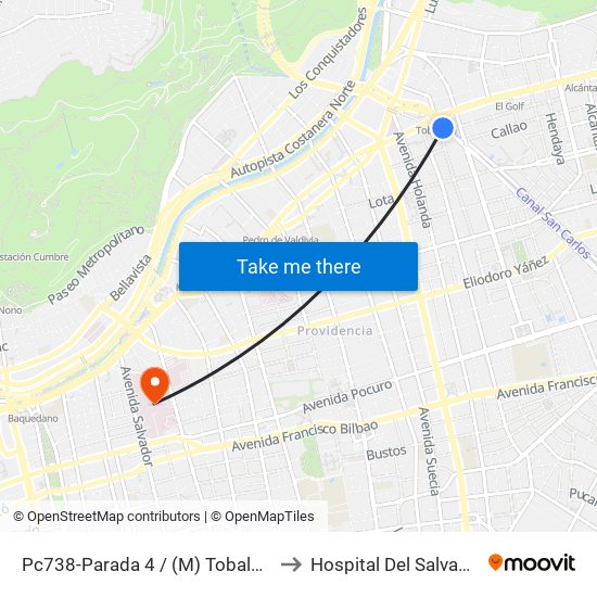 Pc738-Parada 4 / (M) Tobalaba to Hospital Del Salvador map