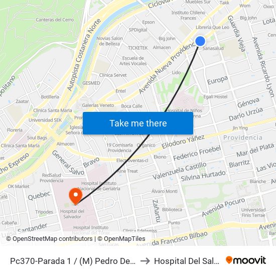 Pc370-Parada 1 / (M) Pedro De Valdivia to Hospital Del Salvador map