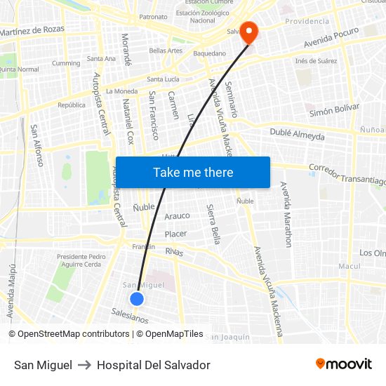 San Miguel to Hospital Del Salvador map