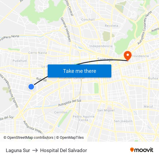 Laguna Sur to Hospital Del Salvador map