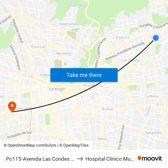 Pc115-Avenida Las Condes / Esq. Psje. Las Condes to Hospital Clínico Mutual De Seguridad map