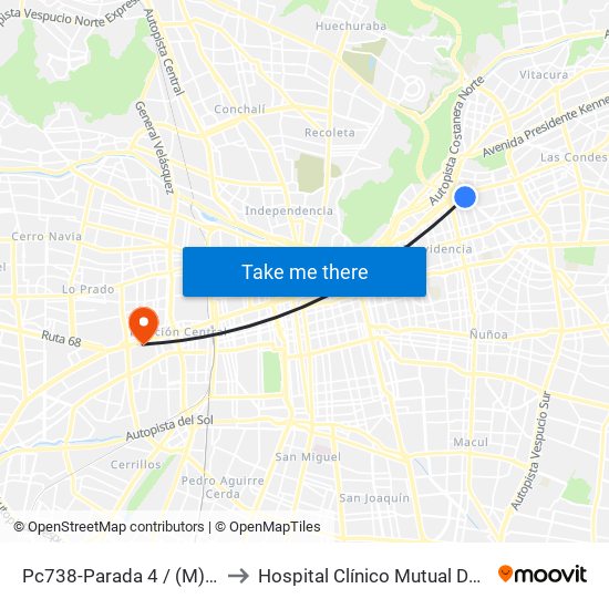 Pc738-Parada 4 / (M) Tobalaba to Hospital Clínico Mutual De Seguridad map