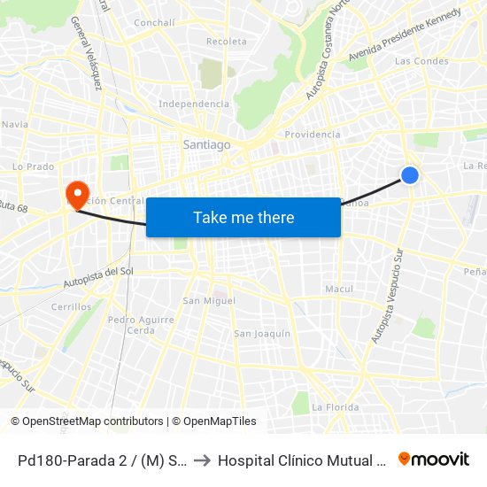 Pd180-Parada 2 / (M) Simón Bolívar to Hospital Clínico Mutual De Seguridad map