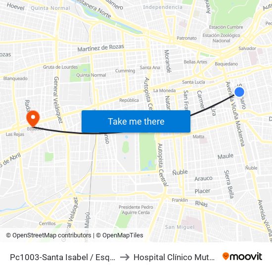 Pc1003-Santa Isabel / Esq. Avenida Seminario to Hospital Clínico Mutual De Seguridad map