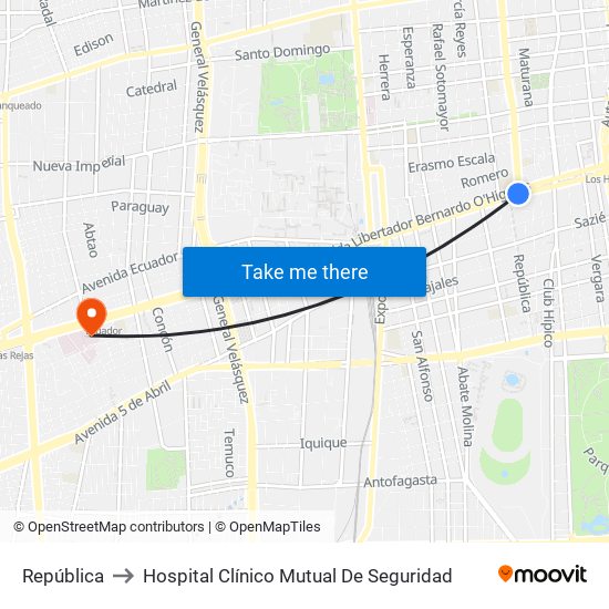 República to Hospital Clínico Mutual De Seguridad map