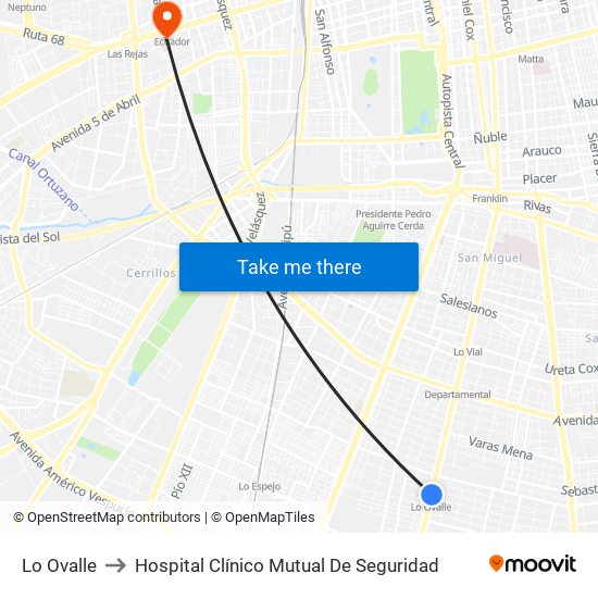 Lo Ovalle to Hospital Clínico Mutual De Seguridad map