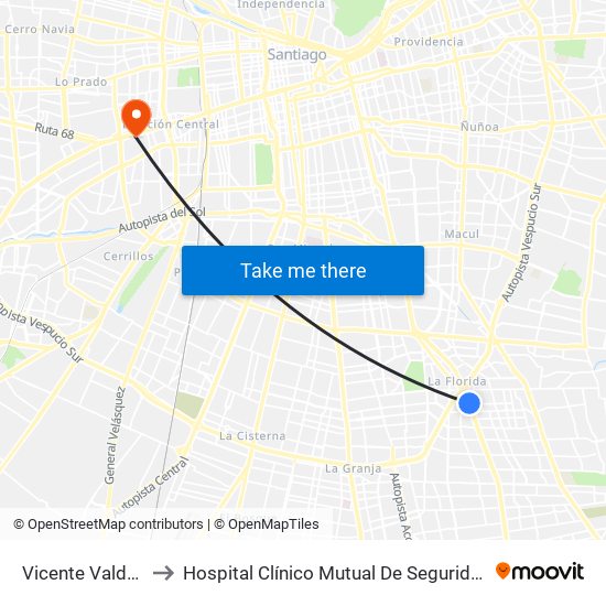 Vicente Valdés to Hospital Clínico Mutual De Seguridad map