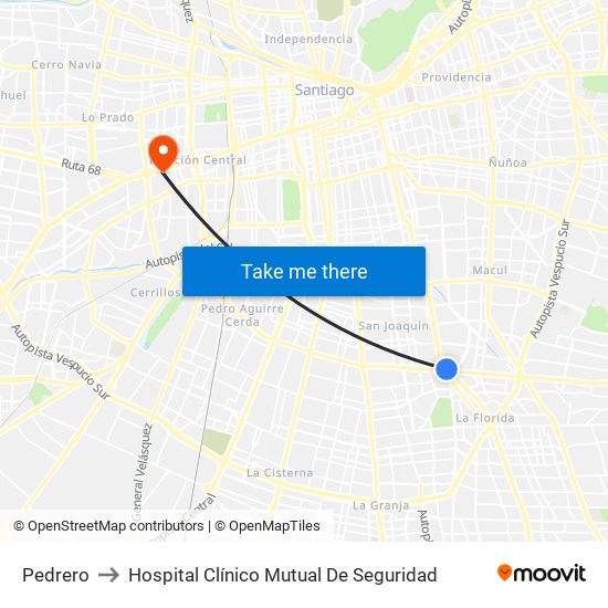 Pedrero to Hospital Clínico Mutual De Seguridad map