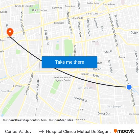 Carlos Valdovinos to Hospital Clínico Mutual De Seguridad map