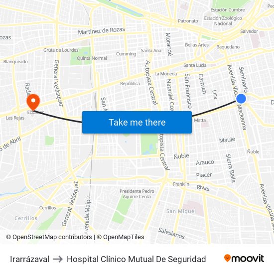 Irarrázaval to Hospital Clínico Mutual De Seguridad map