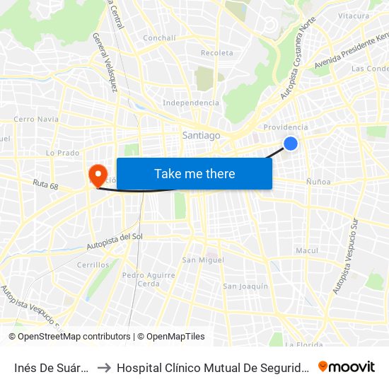 Inés De Suárez to Hospital Clínico Mutual De Seguridad map