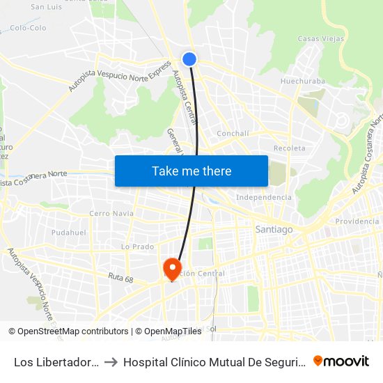 Los Libertadores to Hospital Clínico Mutual De Seguridad map