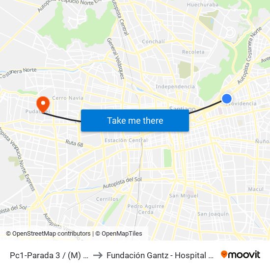 Pc1-Parada 3 / (M) Manuel Montt to Fundación Gantz - Hospital Del Niño Con Fisura map