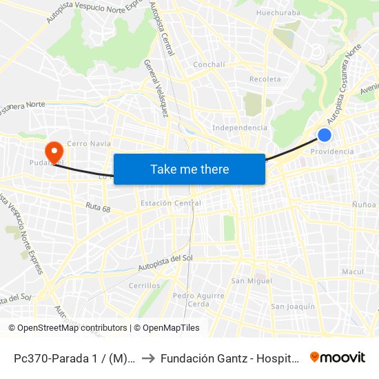 Pc370-Parada 1 / (M) Pedro De Valdivia to Fundación Gantz - Hospital Del Niño Con Fisura map