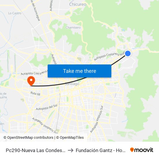 Pc290-Nueva Las Condes / Esq. Sn. Francisco De Asís to Fundación Gantz - Hospital Del Niño Con Fisura map